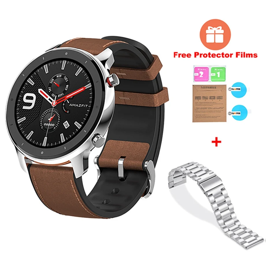 Silver metal Silver Бесплатные TWS глобальная версия AMAZFIT GTR Смарт-часы 47 мм 5 АТМ водонепроницаемые Смарт-часы Bluetooth 5,0 монитор сердечного ритма 12 спортивных режимов - Цвет: Silver metal Silver