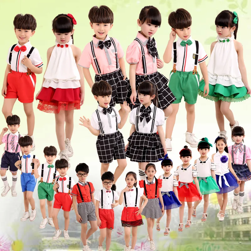 

CHILDREN'S DAY CHILDREN'S Suspender Trousers Costume CHILDREN'S Collective Men And Women Chorus Clothing Reading Primary School
