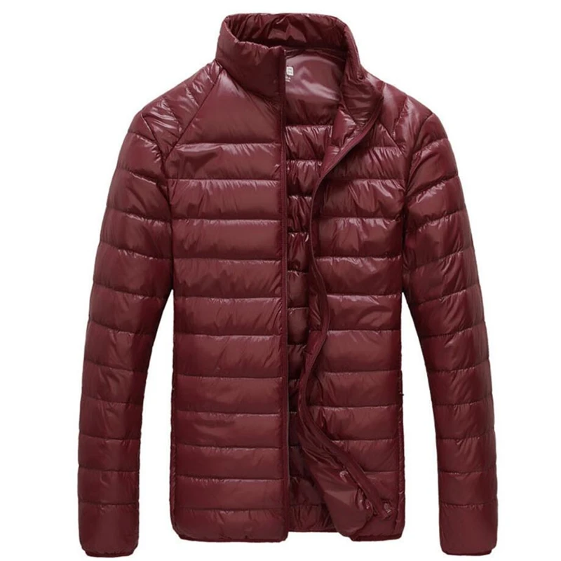 NaranjaSabor, мужской зимний ультра легкий пуховик, мужское повседневное теплое пальто, водонепроницаемая однотонная портативная куртка, Мужская брендовая одежда N627 - Цвет: Wine Red
