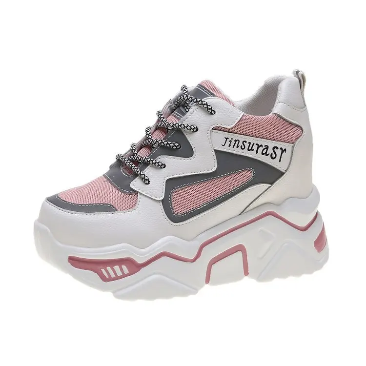 Autumn New Mesh Women's Height Platform Chunky Sneakers Fashion Women Wedge Increasing Thick Sole Shoes Woman Footwear 9cm