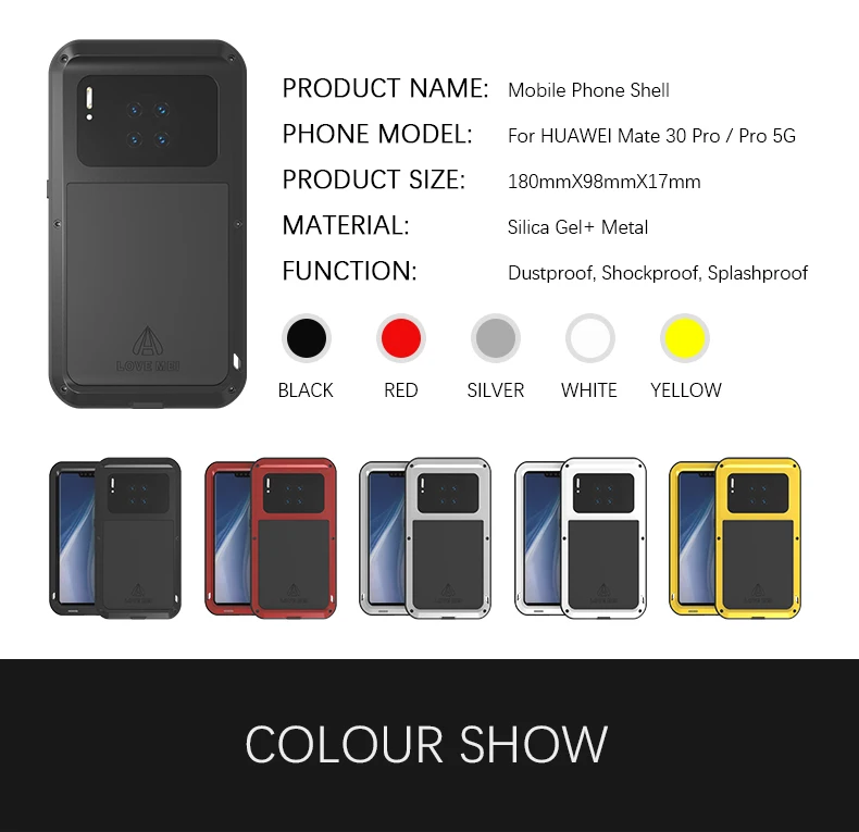 Mate 30pro Love Mei Водонепроницаемый металлический мощный противоударный чехол для телефона huawei mate 30 pro Huawey mate 30pro 5G Алюминиевый Чехол