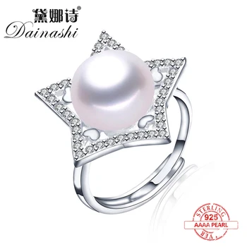 

Wholesale Price New Star Design Shiny Zircon Ring Natural Freshwater Pearl Ring Adjustable 925 Silver Fashion Jewelry For Women