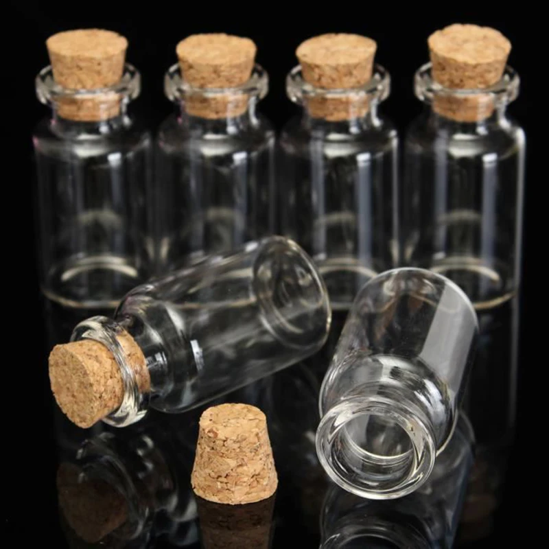 

10 pcs 12ml 45 x 24mm Mini Bottles Flasks Glass Flask Cork Stopper Jewelry Storage