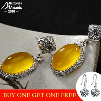 

NOT FAKE S925 Sterling Silver Ukraine Amber Stud Earrings Antique shop lithuania Retro Chalcedony