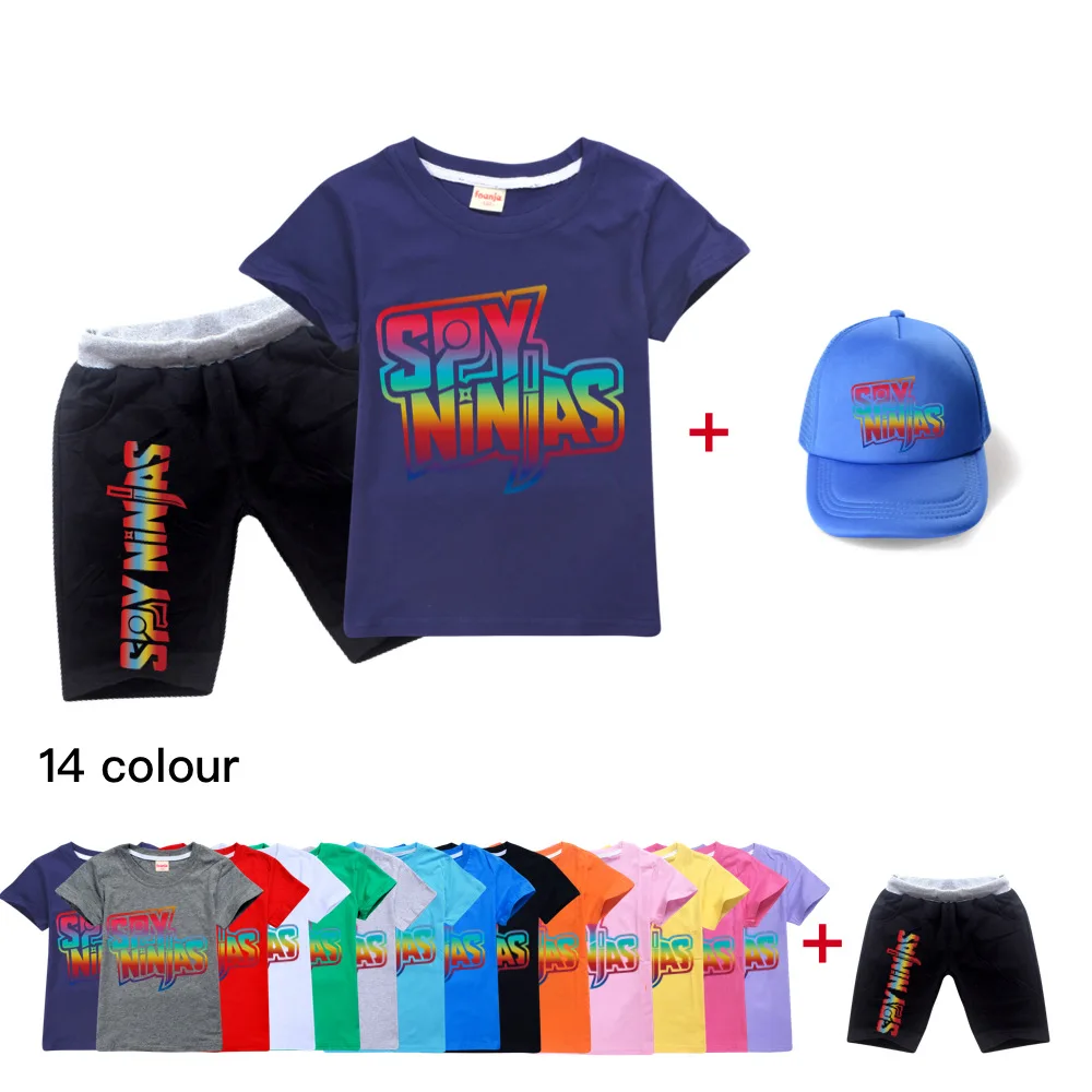 

SPY NINJA Anime Toddler Boy Clothes Summer Cotton Short Sleeve T Shirt + Shorts Costume Girls Tops Pants Set +Baseball Cap