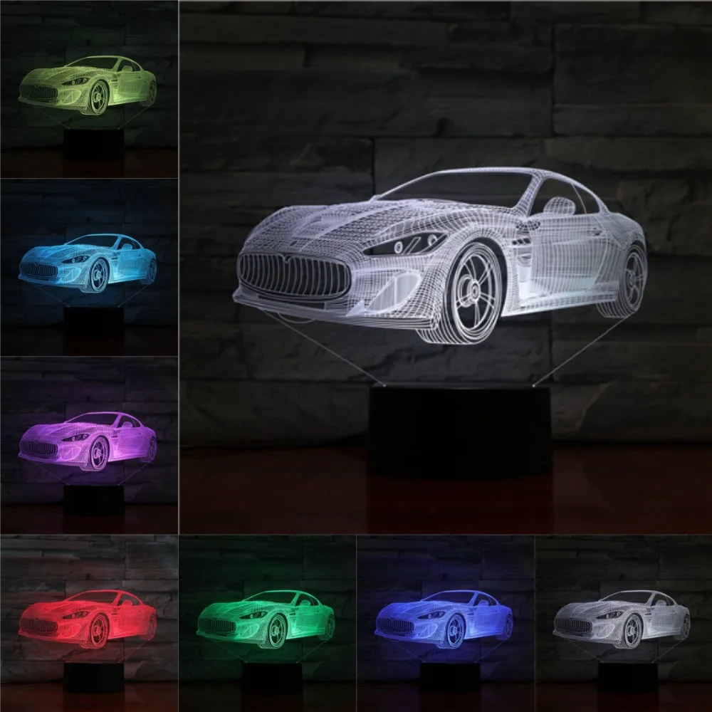 Суперкар 3D светодиодная лампа 7 цветов, меняющая USB модный ночник для мальчиков, детские подарки, Grand Touring, автомобильный стол, рядом со спальным украшением