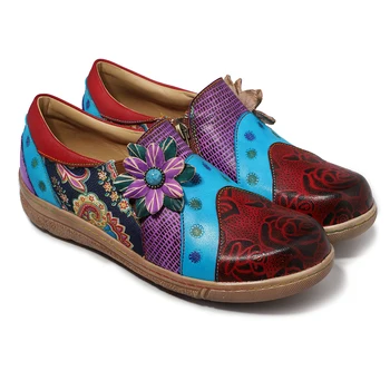 

Iliyah Bohemian Ethnic Genuine Leather Flats Color Match Print Flowers Stitching Casual Slip On Sandals Flat Shoes Women Flats