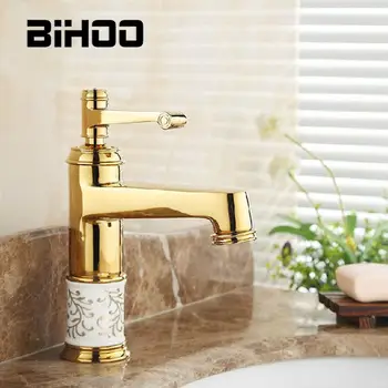 

Basin Faucets Brass with Ceramic Bathroom Faucet Gold Mixer Tap Single Handle Hot & Cold Washbasin Tap
