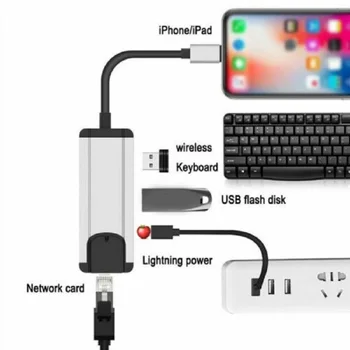 

Lightning to Ethernet 100Mbps rj45 wired network and USB port OTG adapter for iPhone iPad Pad Pro/air/mini