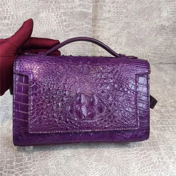 

Genuine Exotic Crocodile Skin Women Cross Bag Lady Purple Flap Purse Authentic Real Alligator Leather Female Single Shoulder Bag
