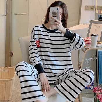 

XIZOU Spring Autumn Printing Pattern Women Pajama Set Rayon Sleepwear Long Sleeve Trousers Two Paper Suit Night Sleepwear