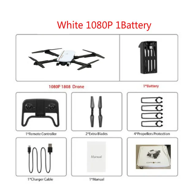 White 1080P 1Battery 1808 радиоуправляемые Квадрокоптеры дроны 4K HD Двойная камера wifi передача от первого лица оптический поток складной Квадрокоптер мини Дрон самолет Рождество - Цвет: White 1080P 1Battery