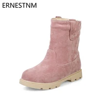 ERNESTNM/женские ботинки; зимняя женская обувь из флока до середины икры; розовые зимние ботинки; женская черная плюшевая обувь; розовые женские ботинки; botas mujer