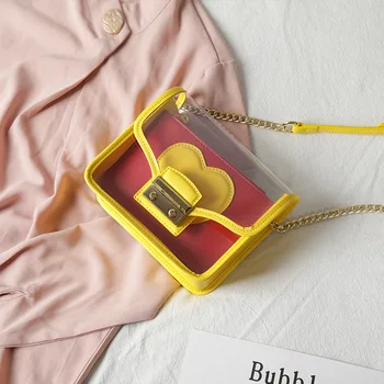 

2020 Women New Small Bag Korean Style Transparent Bag Jelly Bag Chain Bag Shoulder Messenger Bag