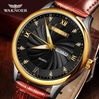 

Reloj Hombre WAKNOER Brand Men Watches New Quartz Watch men Relogio Masculino Calendar Leather Wristwatch Waterproof Male Clock