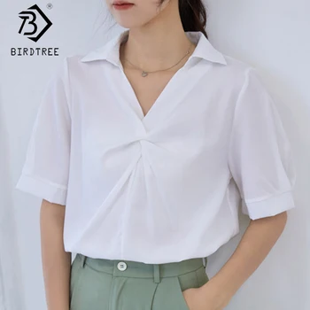 

Women Shirts 2020 Summer Turn-down Collar Short Sleeve Pullovers Solid Blouses Korean Style Tops T06433K