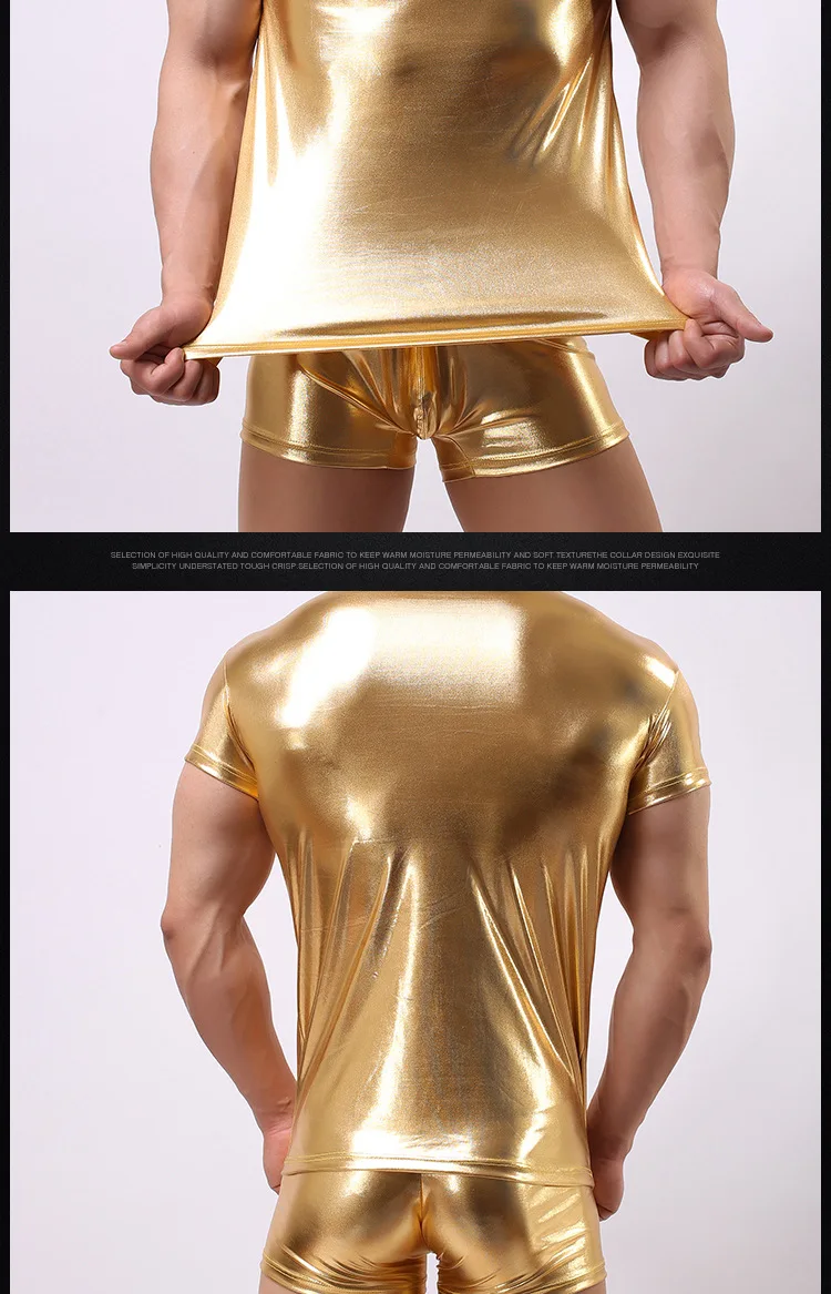 Мужская футболка, Camisetas Hombre, имитация кожи, блестящая Мужская футболка, уличная футболка, Homme Ice Silk, гей, нижнее белье, майка