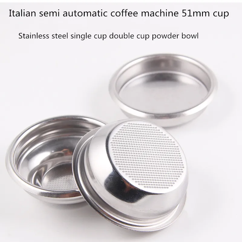 Semi automatic coffee machine stainless steel powder bowl double powder cup filter 51mm double cup