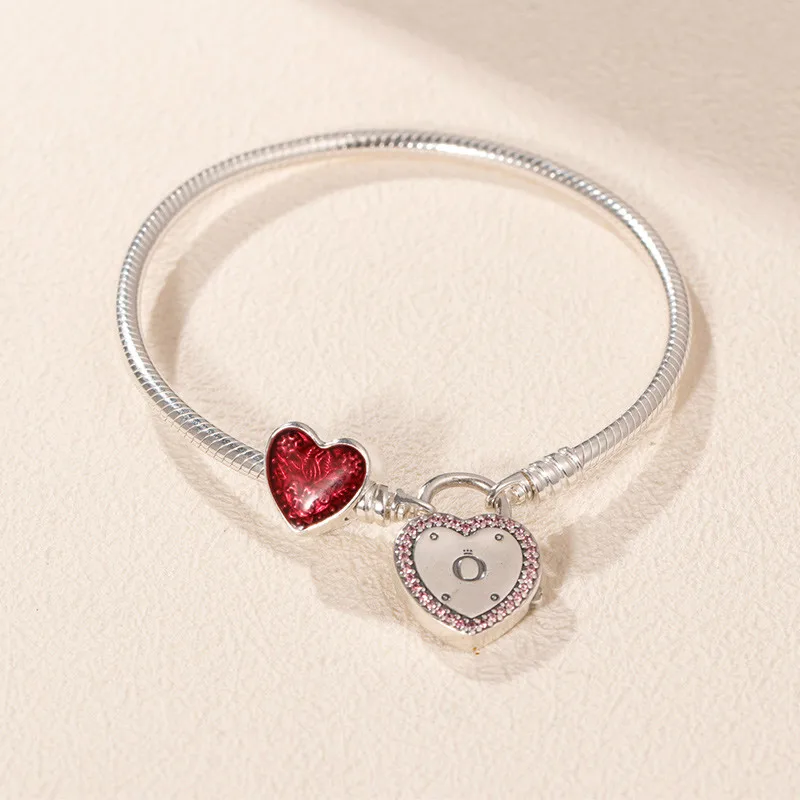 925 пробы серебряный европейский Змеиный браслет на цепочке, сделай сам бисер подвеска, браслет, подарок на день Святого Валентина