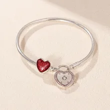 925 пробы серебряный европейский Змеиный браслет на цепочке, сделай сам бисер подвеска, браслет, подарок на день Святого Валентина