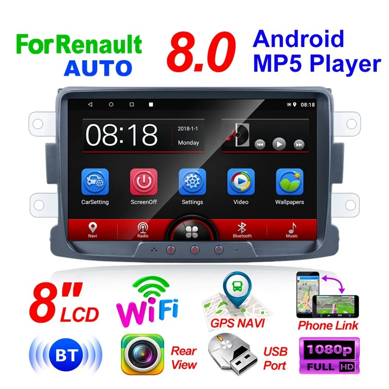 8 дюймов Android 8 1G+ 16G Автомобильный Радио плеер Wifi+ BT gps навигация для Renault LOGAN Dacia