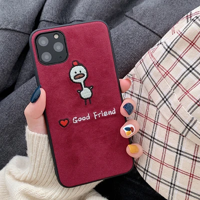 Жесткий защитный чехол из замши с вышивкой от Jenny для iPhone 11 Pro x xr xs max 6 6s 7 8 Plus с изображением животных - Цвет: Розово-красный