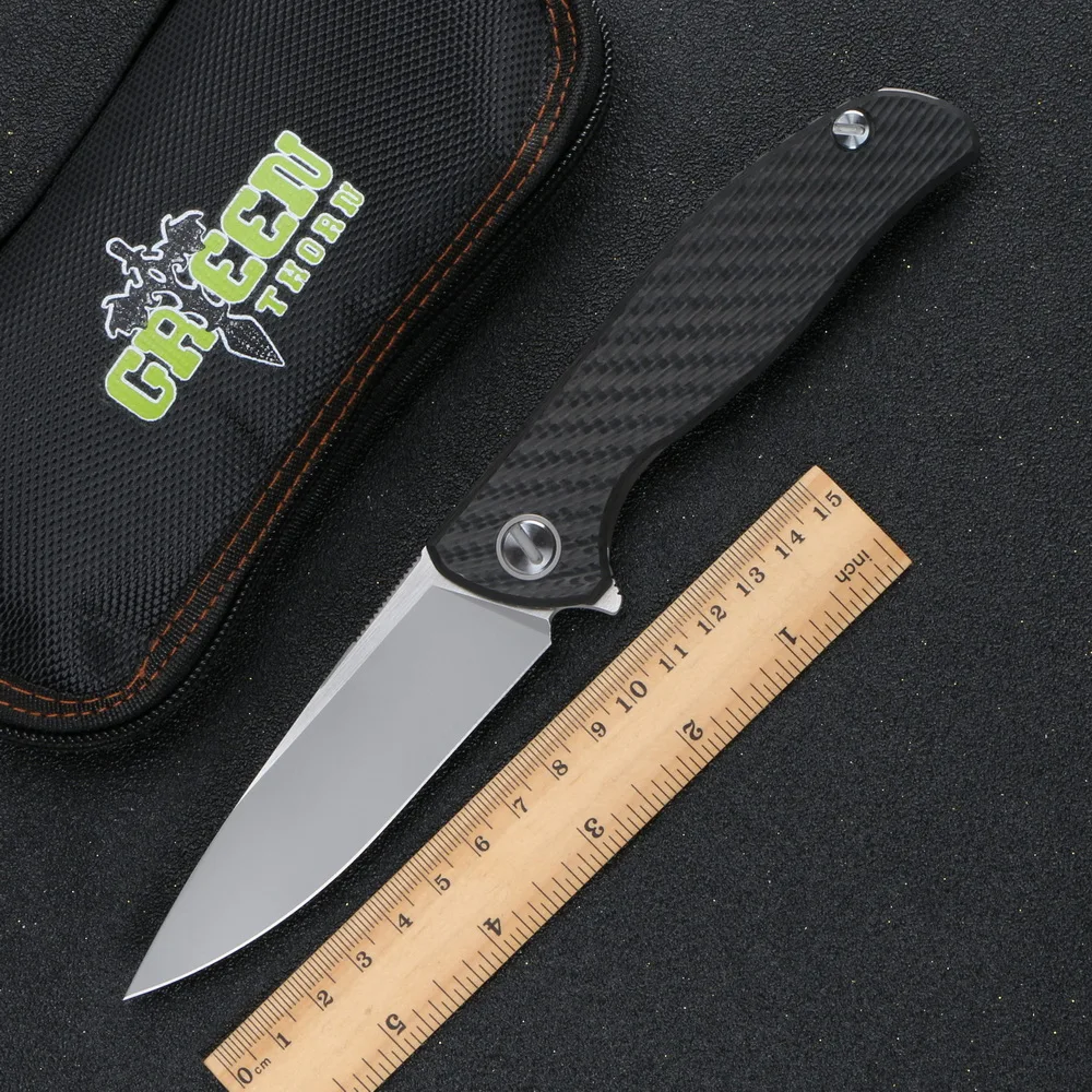 Складной нож Green thorn F95 HATI Flipper 3D Клинок из углеродного волокна с титановой ручкой