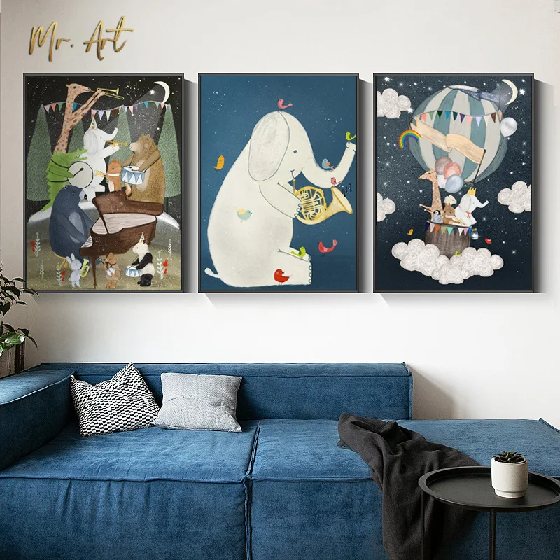 

Modern Wall Art Poster Print Fairytale Cartoon Animal Canvas Painting Forest Party Pictures for Kids Children's Room Home Decor