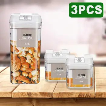 

3pcs Kitchen Storage Box Sealing Food Storage Container Preservation Plastic Fresh Pot Container 500 ml -1200 ml