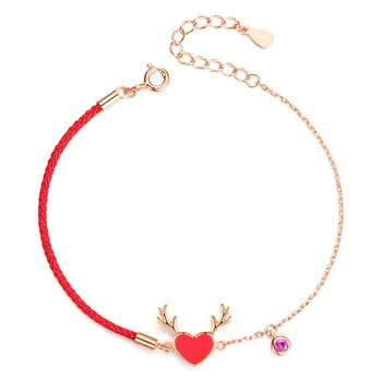 

S925 Original Love Antlers Temperature Change Color Bracelet Sterling Silver a Deer with Your Hand Rope Heart-shaped Red Rope