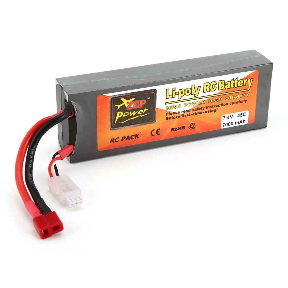 ZOP Power 7.4V 7000mAh 45C 2S 1P Lipo Battery T Plug Rechargeable for RC Racing Drone Quadcopter Helicopter Car Boat Model