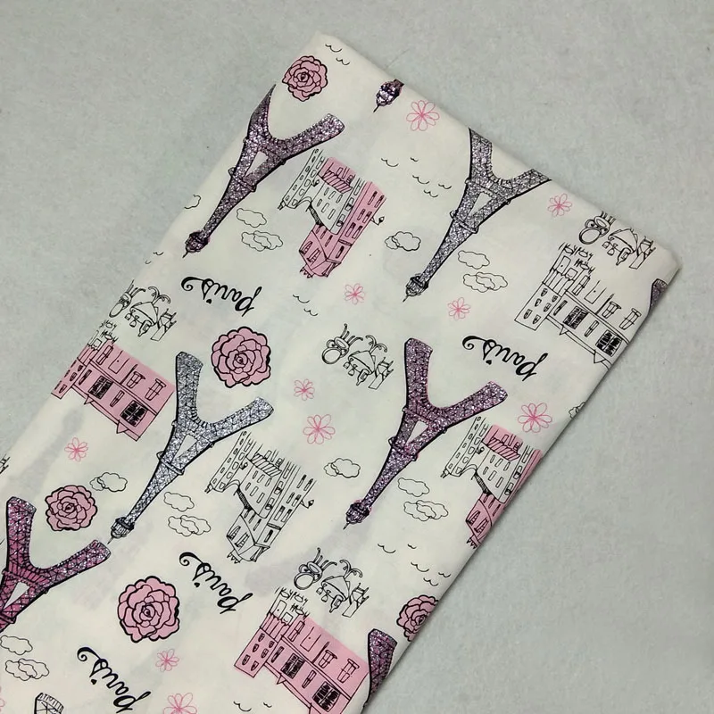 Побрякушки, серебряные блестки, Парижская башня, дом, цветочный принт, хлопковая ткань, 50x105 см, цветочная ткань, пэчворк для одежды, домашний декор