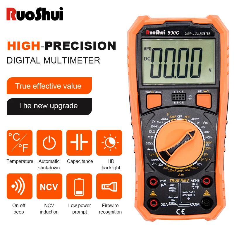 Цифровой мультиметр RuoShui 890C вольтметр с автонастройкой диапазона True RMS индикатор