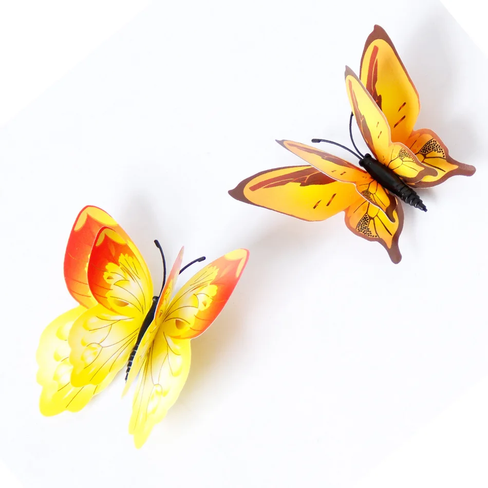 24pcs/lot Multicolor Double Layer 3D Butterfly Wall Sticker Magnet PVC Butterflies Party Kids Bedroom Fridge Decoration 10 color