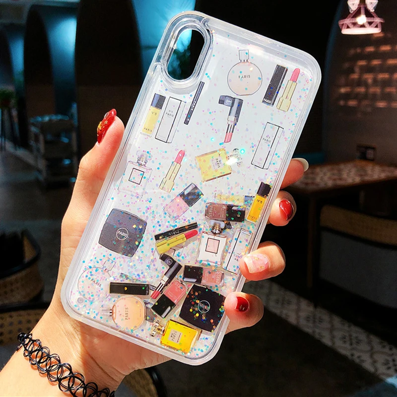 Блестящий Прозрачный зыбучий песок чехол для телефона IPhone X XR XS Max Модный макияж