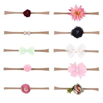 

2020 New 10 Pcs/set Baby Headband Elastic Foral Girls Hair Band Lace Bow Baby Hair Accessories Newborn Photography Props
