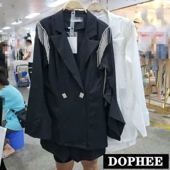 

Small Suit Jacket Women Spring and Autumn Leisure Diamond Button Blazer Suit Coat + High Waist Shorts Lady's Two Piece Set