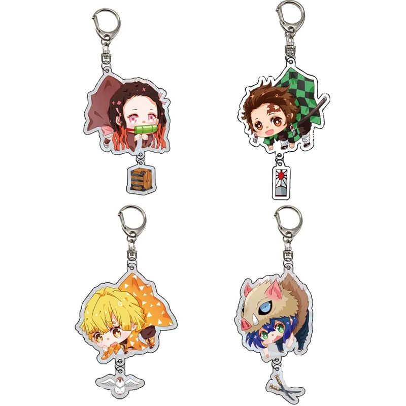 Trendy Demon Slayer: Kimetsu no Yaiba Acrylic Keychain Anime Cartoon Key Pendant For Backapacks