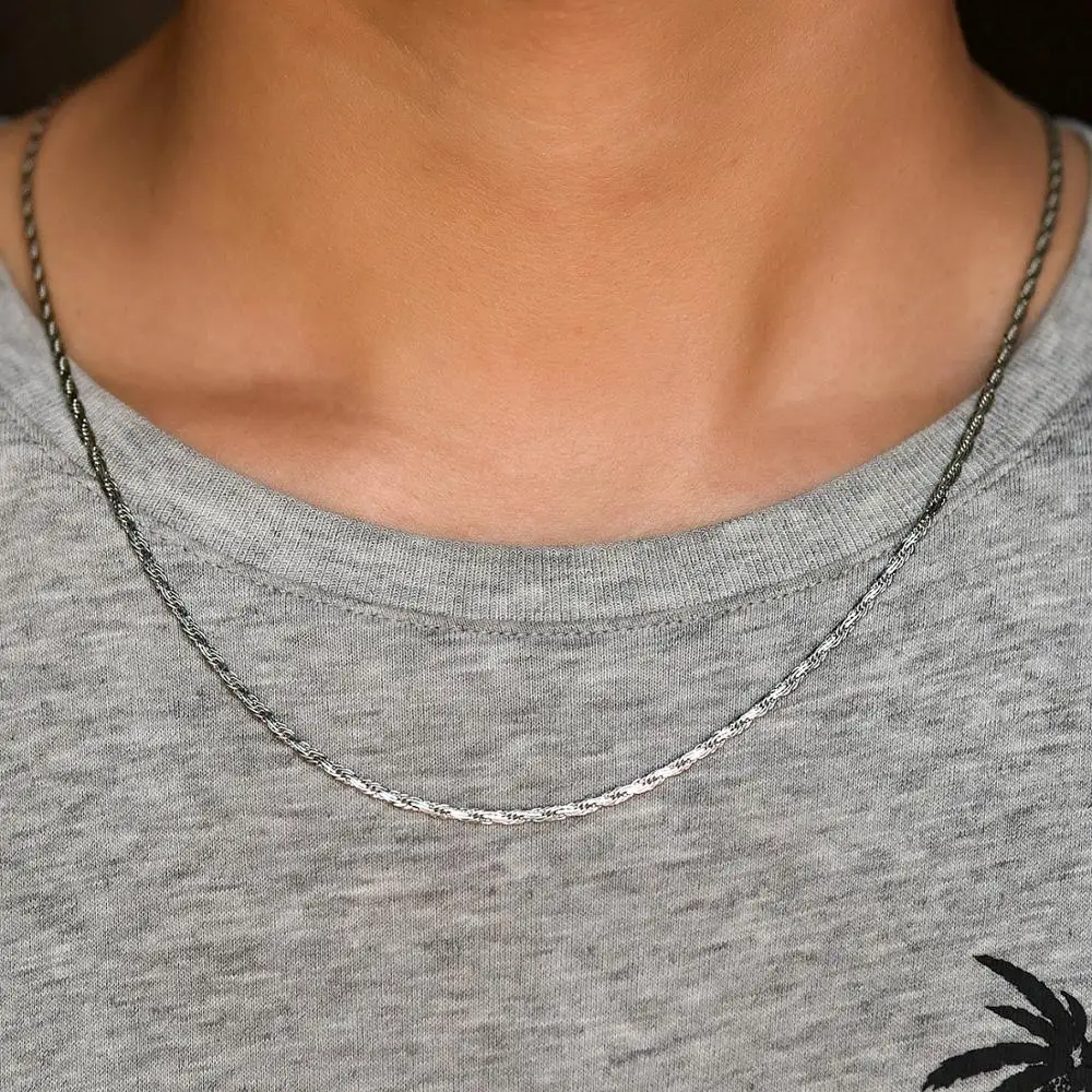 2 мм винтажная мода плоская цепь золото/сталь/черный/розовое золото ожерелье из