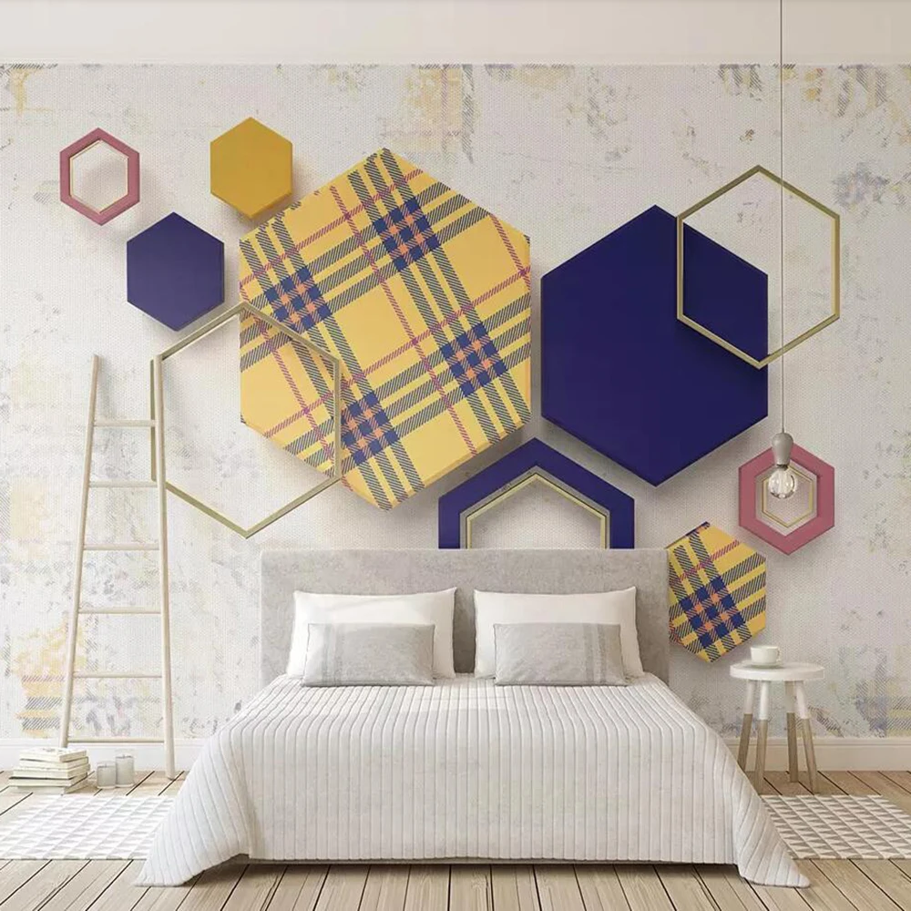 

Drop Shipping Custom 3D Wallpaper Mural Retro Geometric Hexagon Plaid 3d Fabric Background Wall Decoration Wallpaper Mural