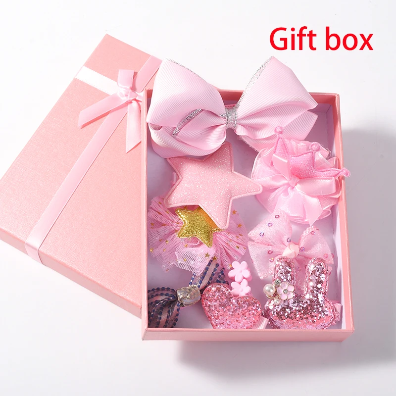 Gift box - pink 10 шт./кор. дети милые женские аксессуары для волос комплект детскими волосами круг ткань с цветочным узором и бантом, заколки для волос для девочек, повязка на голову - Цвет: Gift box - pink