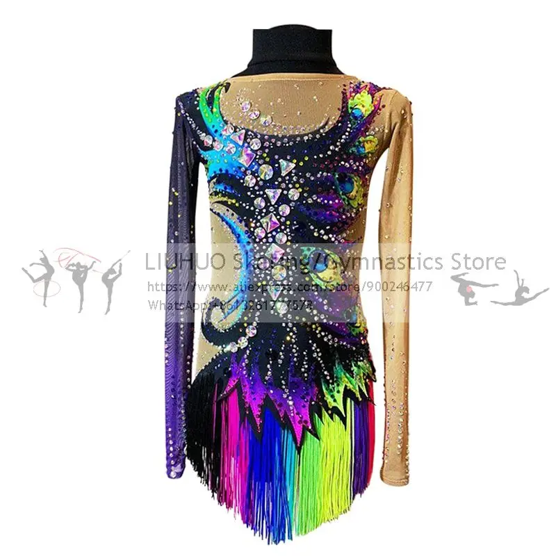 LIUHUO Figure Skating Dress Women's Girls Colorful Tassels Rhythmic Competition Unitard Ballet Dance Leotard Artistic Costume |