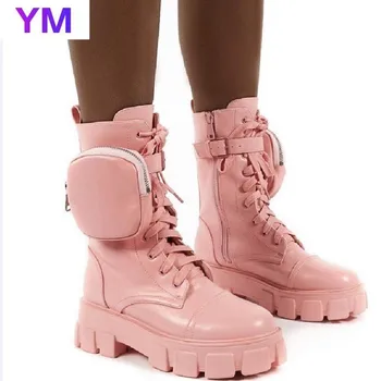 

2020 Autumn Winter European American Lace-Up Retro Heavy soled Martin Boots Leather Round Toe Female Boot Motorcycle Boots
