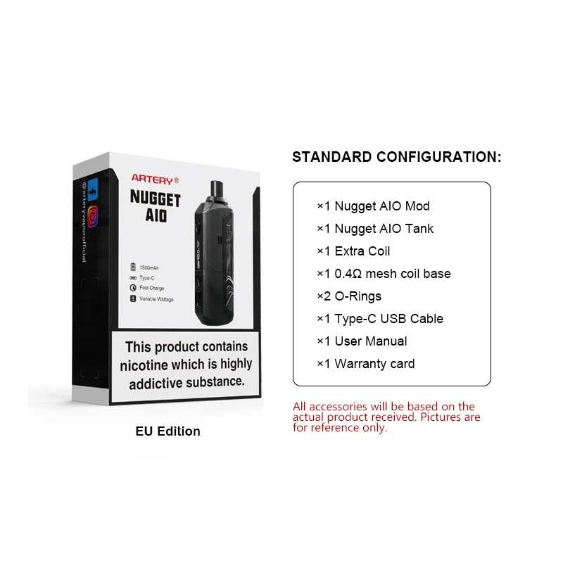 Оригинальный артерия самородок AIO комплект электронной сигареты Pod Vape ручка 1500