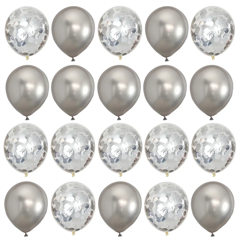 20 шт 12 дюймов металлические блестящие шары с золотыми Конфетти Для вечеринки в честь Дня Рождения гелиевые шары для свадьбы, фестиваля, вечерние шары - Цвет: silver