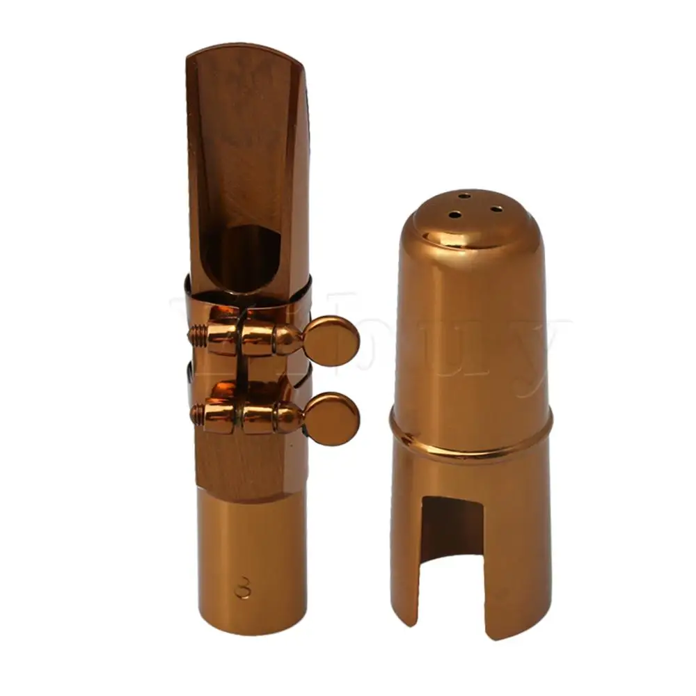 Yibuy Rose Gold Plating Bb Tenor Saxophone Sax Mouthpiece with Ligature Cap 8# afbeelding