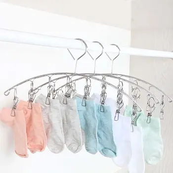 

Stainless Steel Arc Windproof Hanger for Underwear Sock Gloves Non Slip Anti-rust Metal Hanger with 6/8/10/20 Clips Drying Rack
