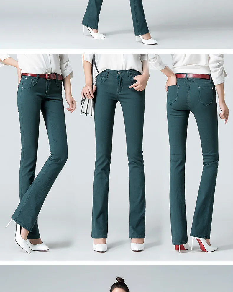 Лидер продаж Для женщин Демисезонный Slim Fit Высокая Талия расклешенные джинсы стрейч обтягивающие джинсы брюки клеш джинсовые брюки 8 цветов