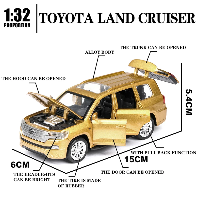 1:32 Toyota Land Cruiser литье под давлением сплав модель автомобиля литье под давлением и игрушечные транспортные средства Высокая симитация игрушечные машинки для детей Подарки для детей