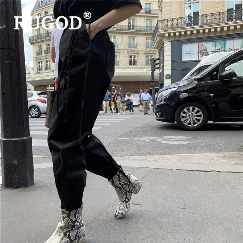 RUGOD, осенние женские штаны,, эластичная талия, длинные штаны, Pantalon, брюки-карго, женские повседневные брюки